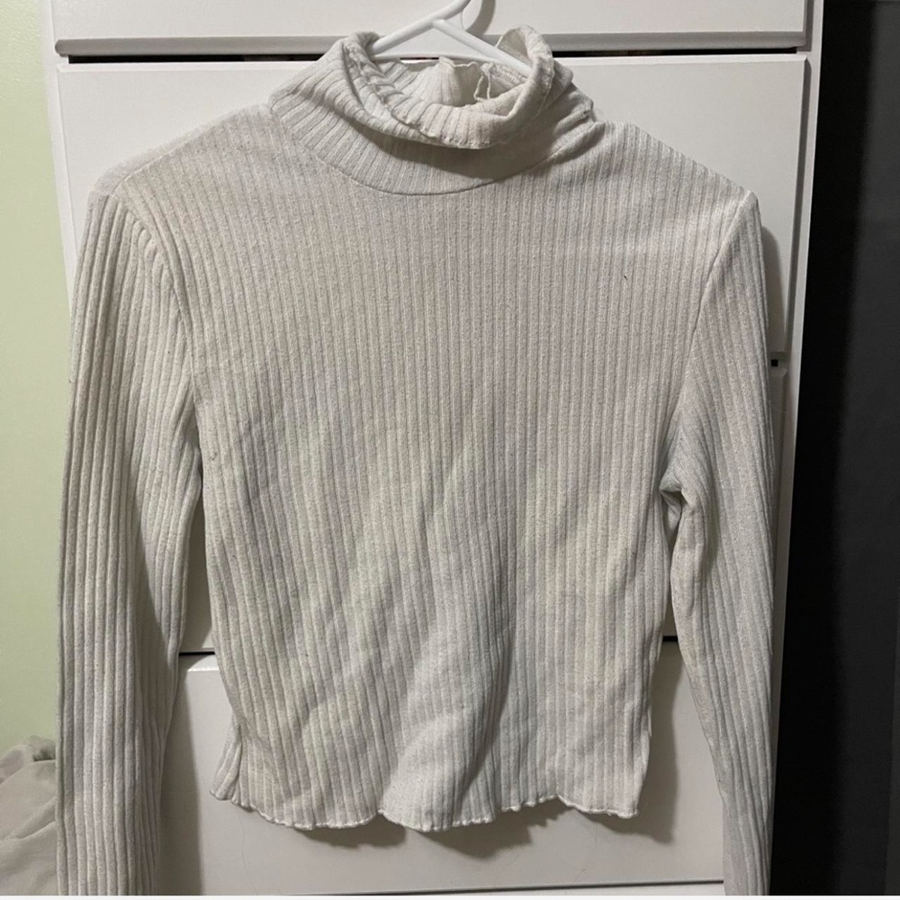 SHEIN Ribbed Knit Turtleneck in White